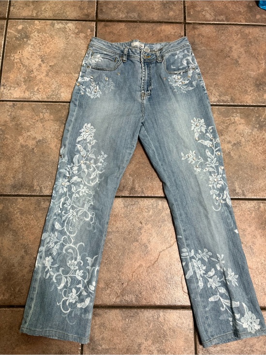 Chico's Denim - Chico's Light Blue Floral-Print Wide Leg Jeans